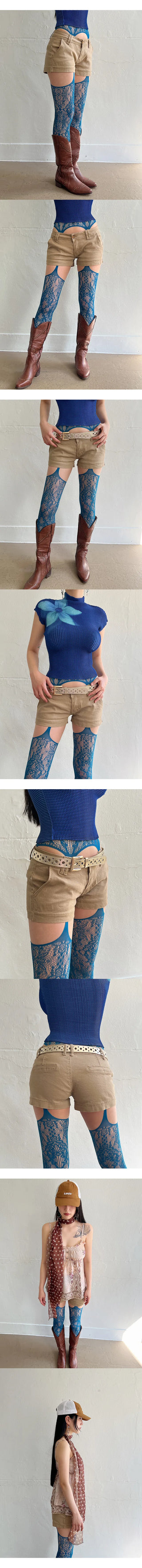 Aqua Blue Lace Garter Belt Stockings