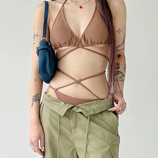 X-strap bikini deep brown