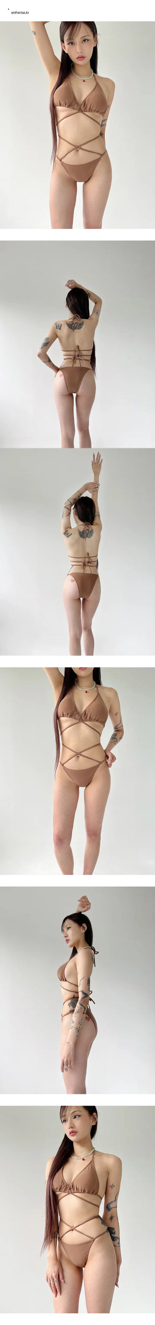 X-strap bikini deep brown