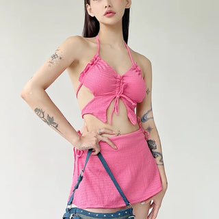 Pink Fly Bikini Skirt Set