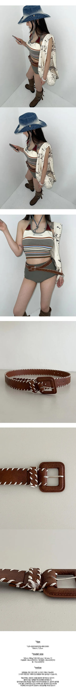Woody Stitch Brown Belt Bohemian Style Water Balm