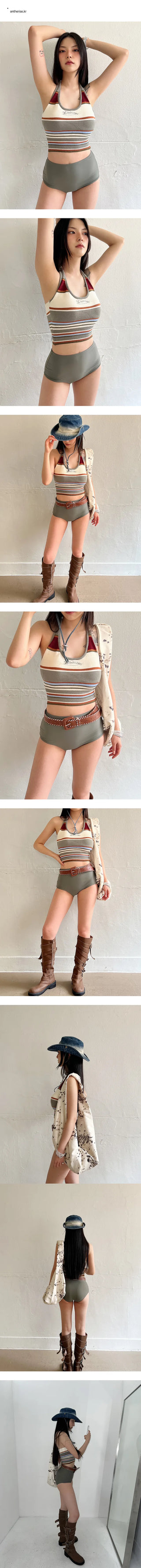 Warm green knit high-waist bikini swimsuit vacation vacation