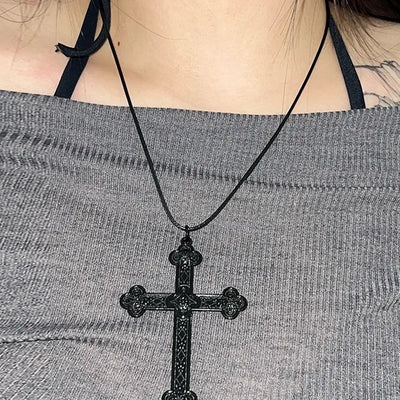 One Point Cross Black Necklace