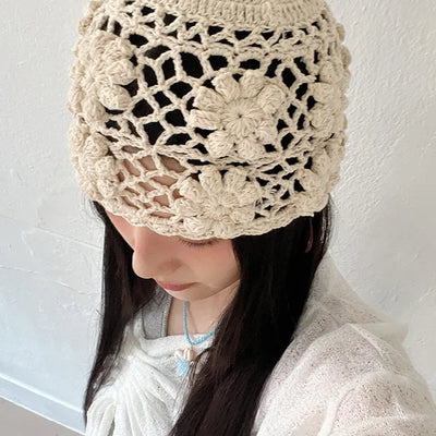 Ethnic knitting handmade hat color summer beanie