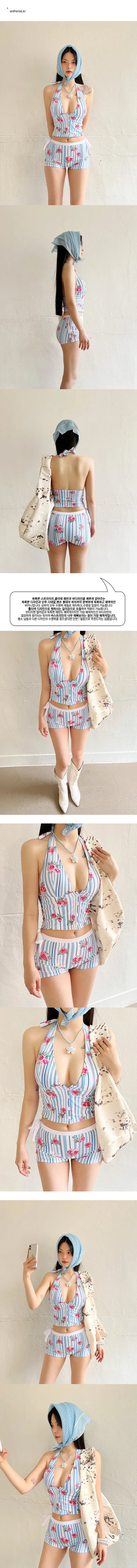 Vintage flower halterneck bikini set swimsuit and swimsuit pants