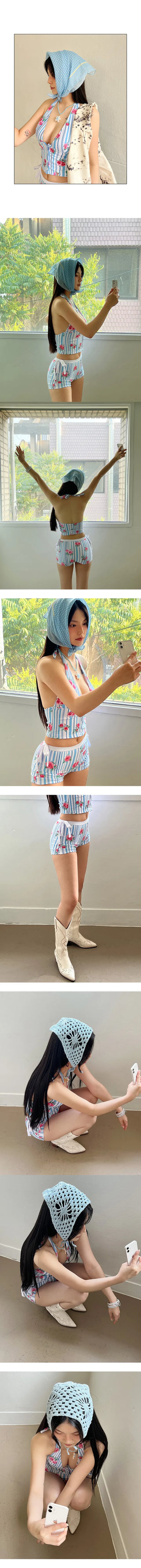 Vintage flower halterneck bikini set swimsuit and swimsuit pants