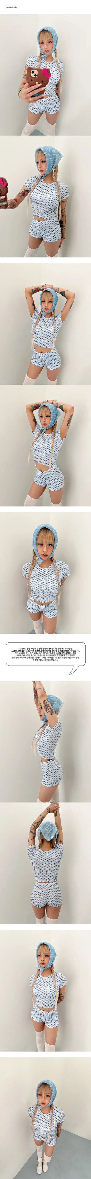 Frill Blue Rash Guard Swimsuit Set