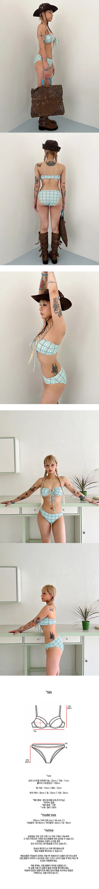 Lowell Check Tube Top Halter Neck Bikini Swimsuit