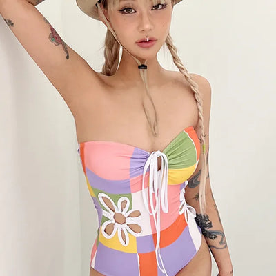 Colorful Fleece Flower Monokini Swimsuit