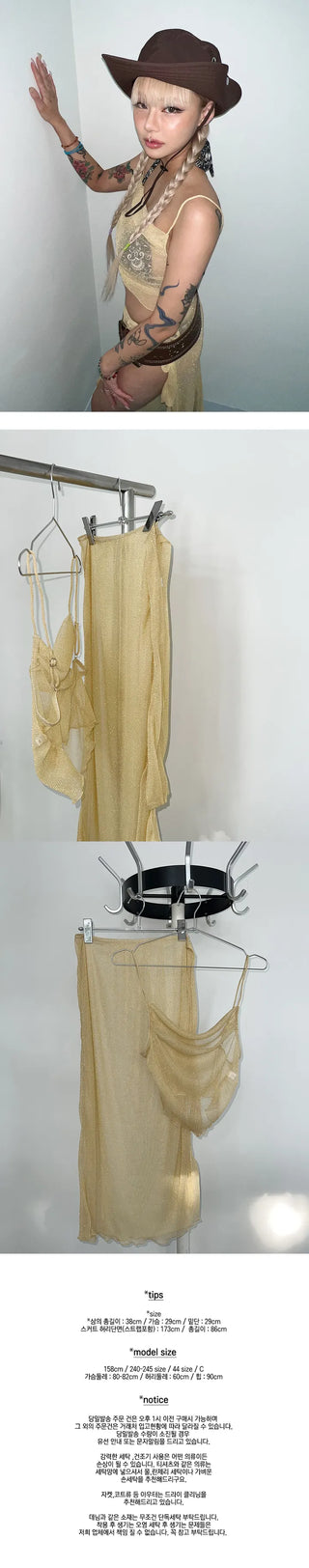 Champagne shower bikini cover two-piece top and bottom set, water balm bohemian look