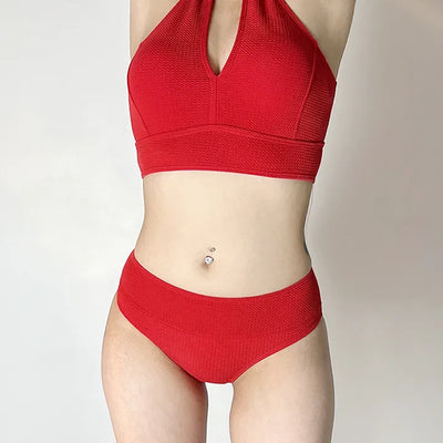 Halter neck red bikini
