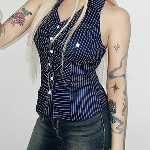 Striped halter neck shirt