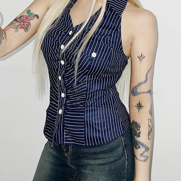 Striped halter neck shirt