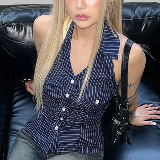 Striped halter neck shirt