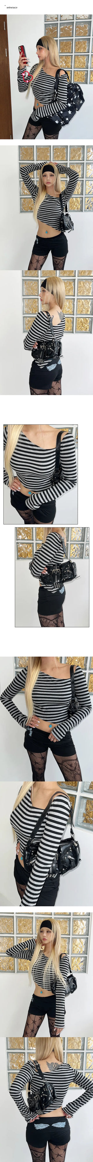 Unbalanced striped long-sleeved T-shirt