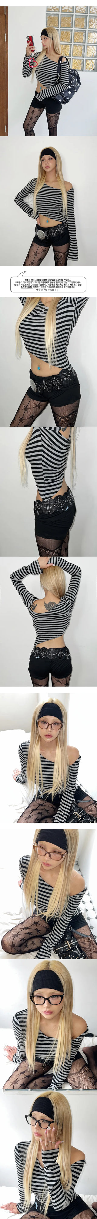 Unbalanced striped long-sleeved T-shirt