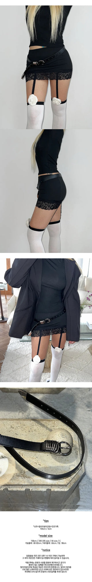 Silvering black leather belt