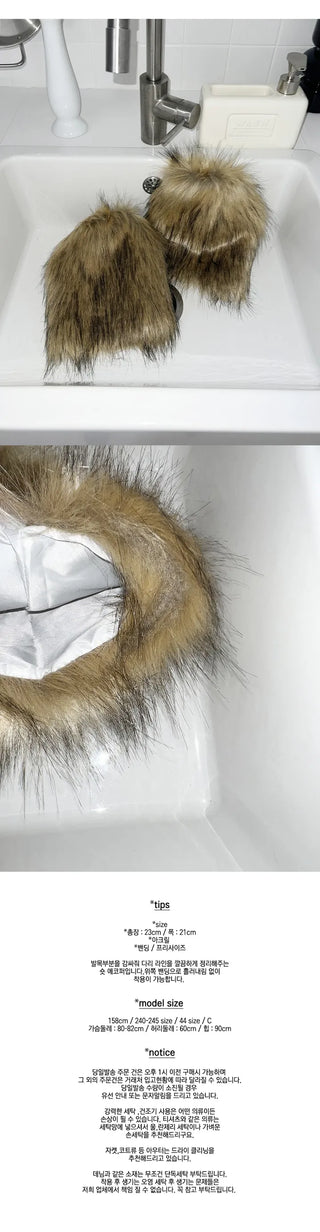 Brown shorts eco-fur leg warmers