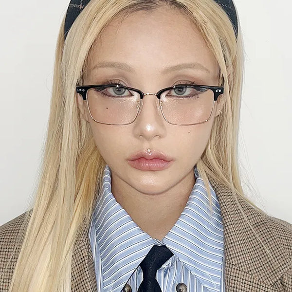 Classic black horn-rimmed glasses, blue light blocking,