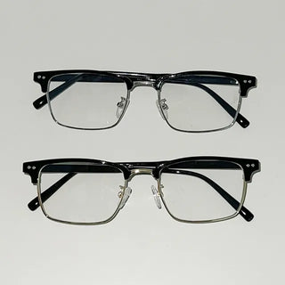 Classic black horn-rimmed glasses, blue light blocking,