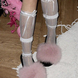 Twill lace ribbon knee socks