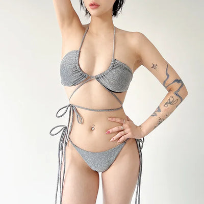 Silver glitter long bikini