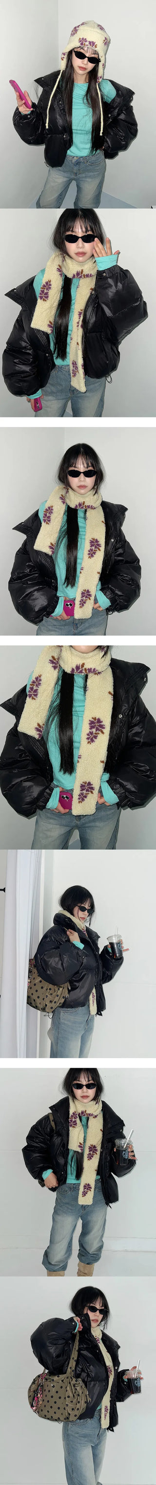 Anna Flower Poggle Muffler Hat Set  Fleece