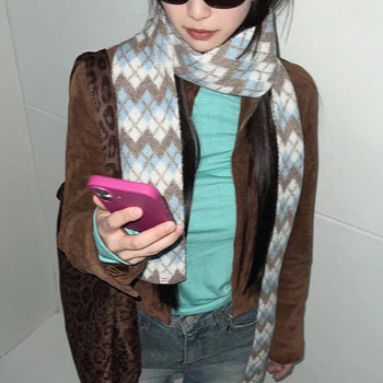 Argyle long muffler scarf, color