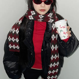 Argyle long muffler scarf, color