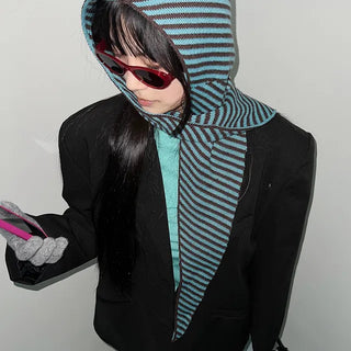Striped hooded muffler, hooded balaclava, winter hat, hooded scarf