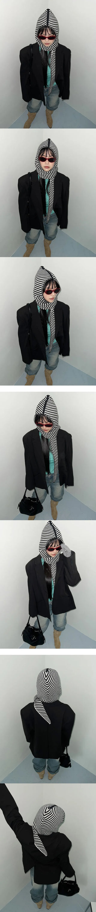 Striped hooded muffler, hooded balaclava, winter hat, hooded scarf