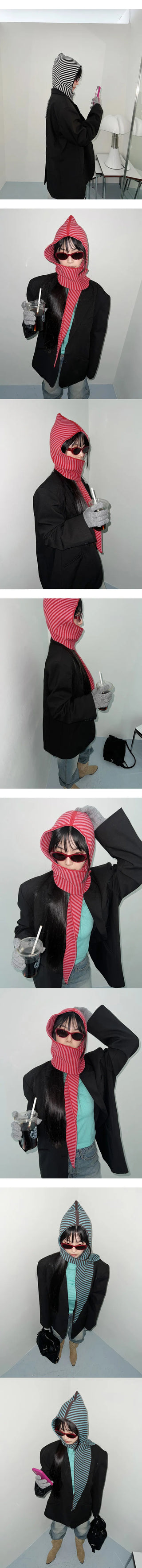 Striped hooded muffler, hooded balaclava, winter hat, hooded scarf