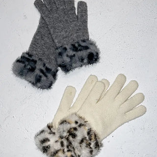 Leopard print gloves, touch-sensitive gloves, winter eco-fur gloves