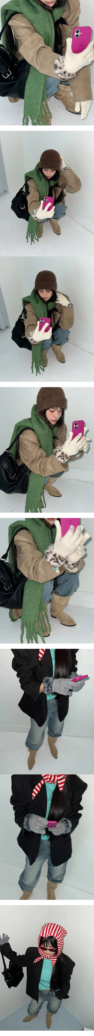 Leopard print gloves, touch-sensitive gloves, winter eco-fur gloves