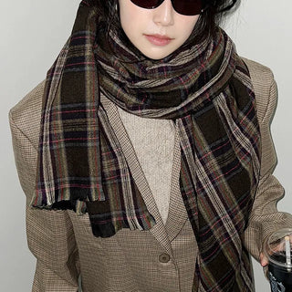 Green nerd check scarf muffler winter scarf year-end look