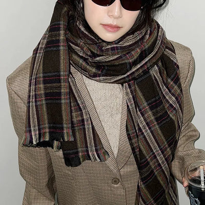 Green nerd check scarf muffler winter scarf year-end look