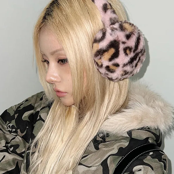 Leopard eco-fur earmuffs color earmuffs hopi