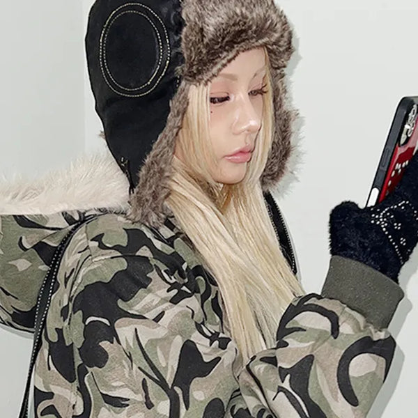 Fly eco-fur hat, winter hat, ski hat, earmuffs hat, year-end hat