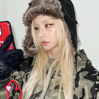 Fly eco-fur hat, winter hat, ski hat, earmuffs hat, year-end hat