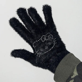 Kitsch Cat Cubic Gloves  Winter Gloves Year-end Look Angora Style