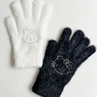 Kitsch Cat Cubic Gloves  Winter Gloves Year-end Look Angora Style