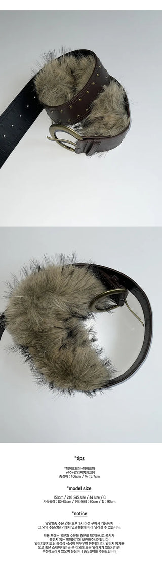 Brown studded faux fur belt for the end of the year winter look