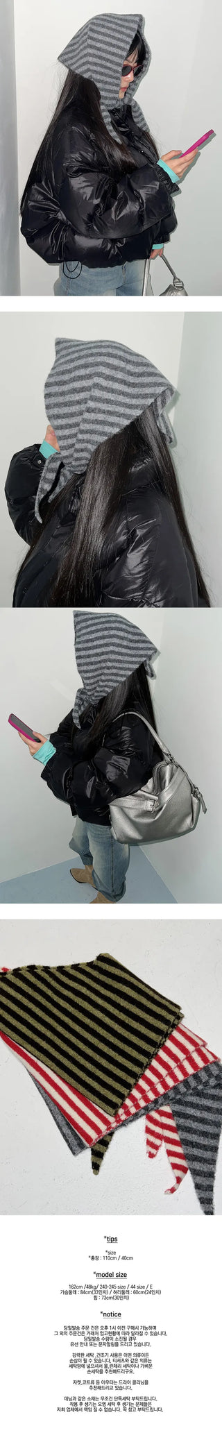 Striped bonnet hair bandana  winter hat muffler scarf shawl