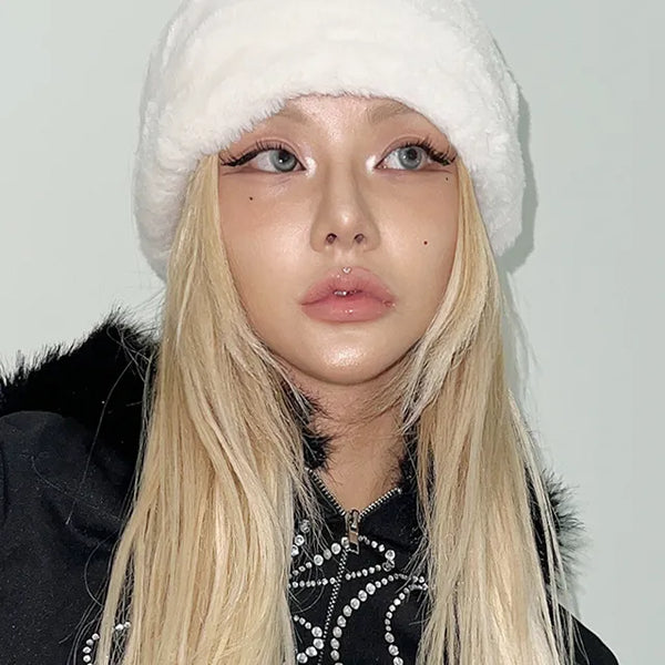 Creamy fake fur hair turban color hairband headband winter headband year-end