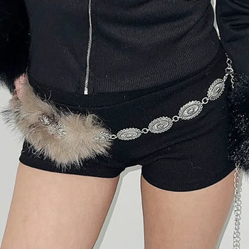 Ethnic fake fur silver belt
