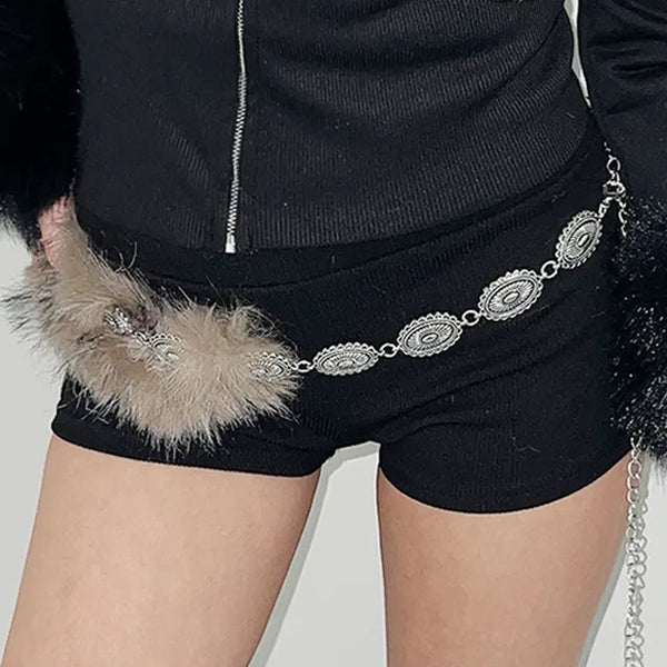 Ethnic fake fur silver belt
