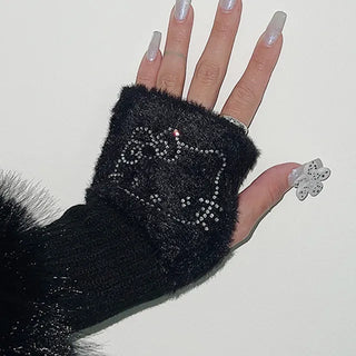 Cat Cubic Half Gloves  Winter Gloves Winter Angora Style