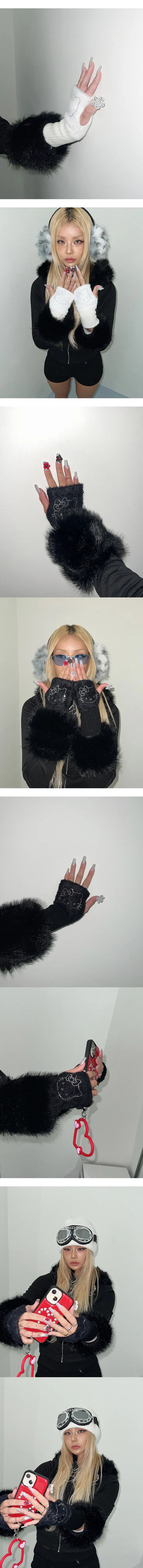 Cat Cubic Half Gloves  Winter Gloves Winter Angora Style