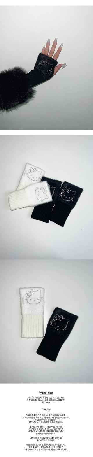 Cat Cubic Half Gloves  Winter Gloves Winter Angora Style