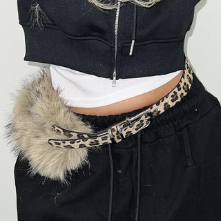 Leopard faux fur waist belt